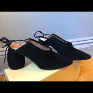 Dries Van Noten black suede heels mules with ankle tie size 39 8.5